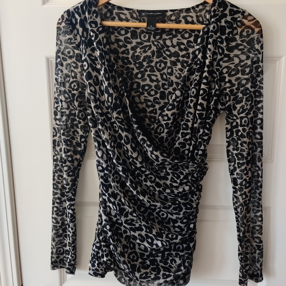 INC International Concepts Black and White Wrap Blouse
